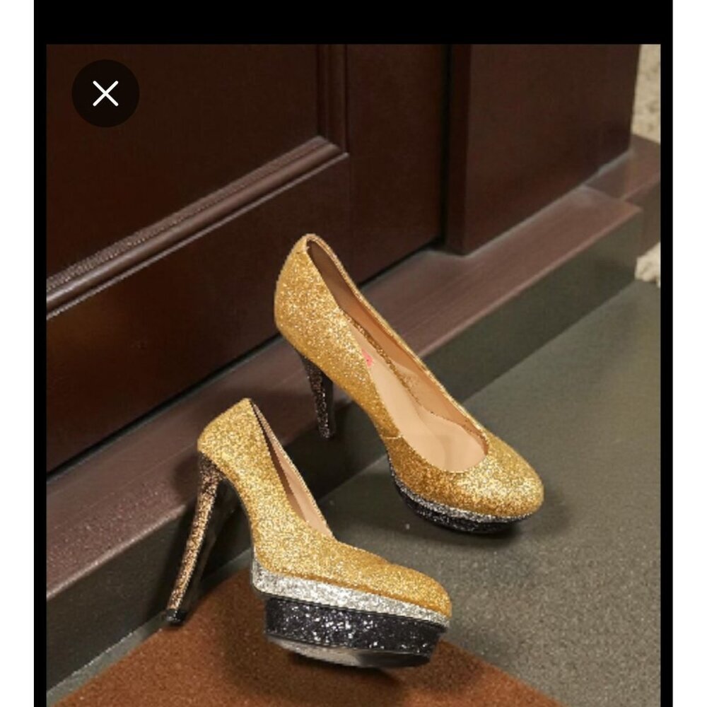 Betsey Johnson Seann Gold Silver Black Sparkle Glitter Platform High Heel (10)